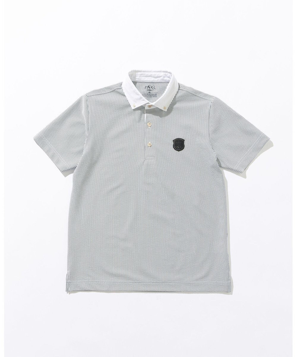 JOSEPH ABBOUD MOUNTAIN 【吸水速乾・釦ダウン・男女兼用】メッシュストライプサッカーポロシャツ 