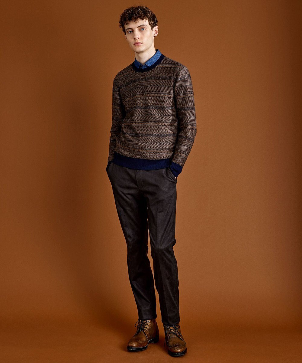 JOSEPH ABBOUD 【ストレッチ/スウェードタッチ/JAPANファブリック】ジャガード柄 プルオーバー ニット 