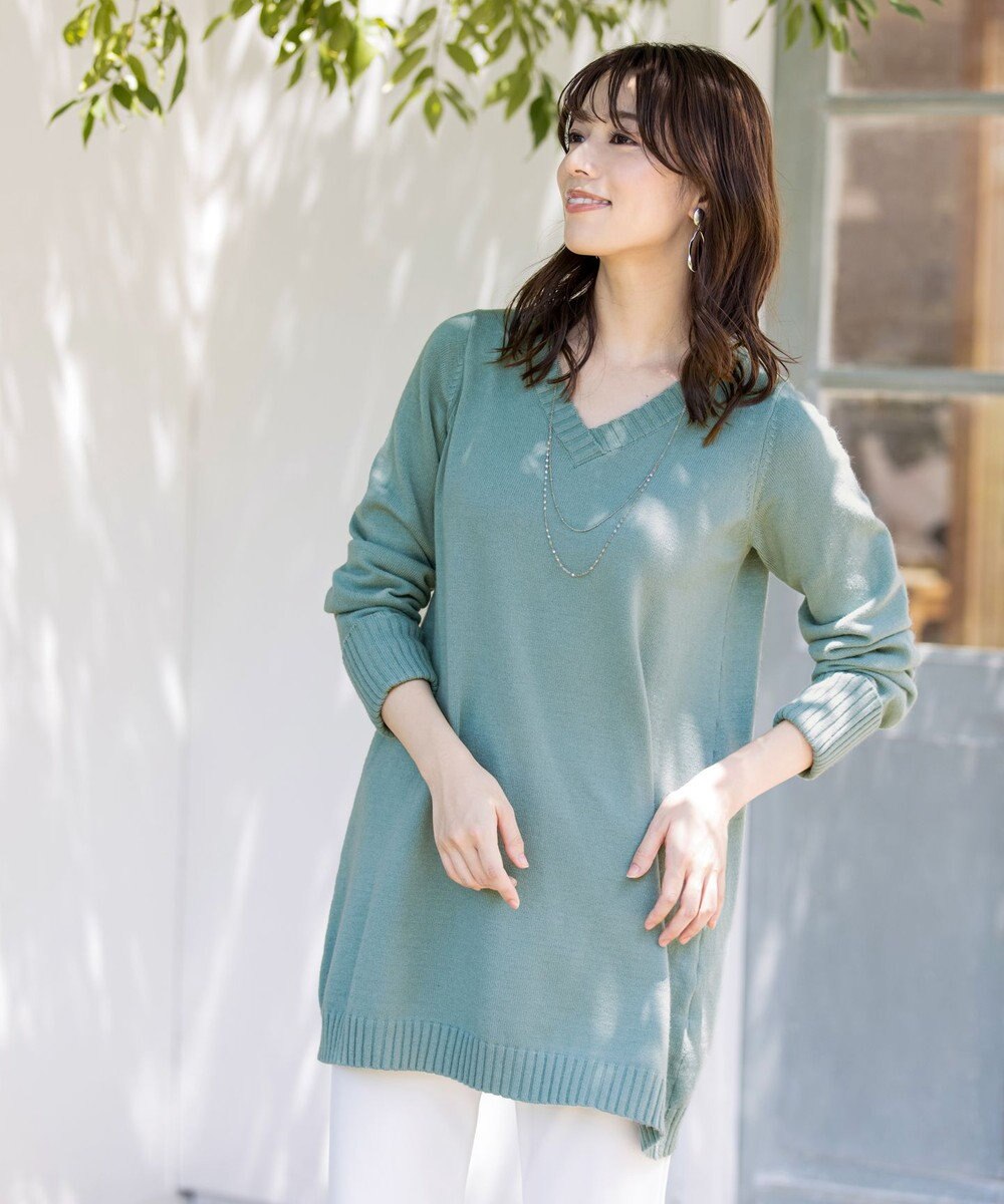 Tiaclasse L 【洗える】幅広く活躍が期待できるVネックリブニットチュニック 