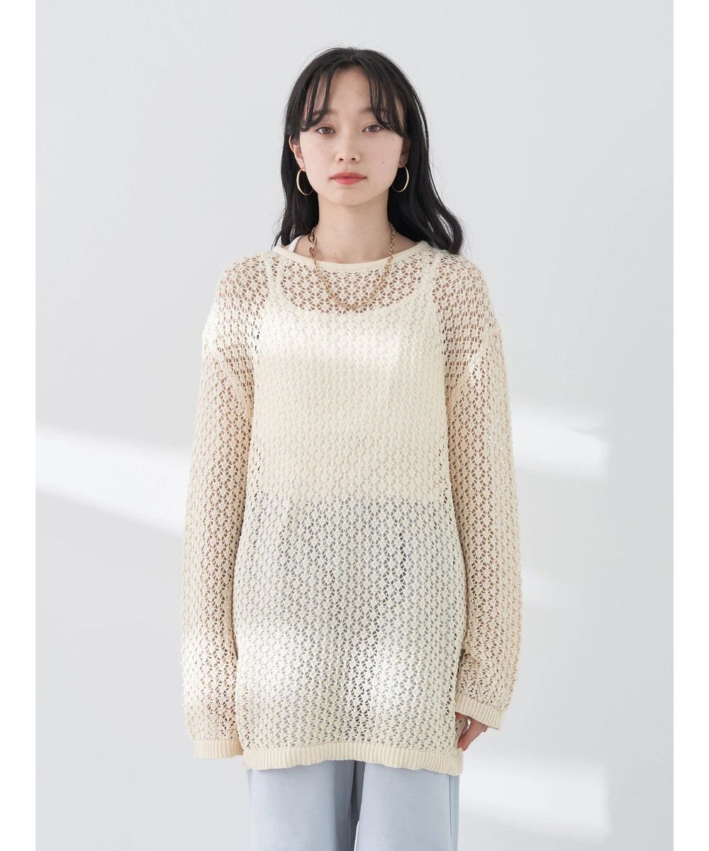 earth music&ecology メッシュ編みニットプルオーバー 