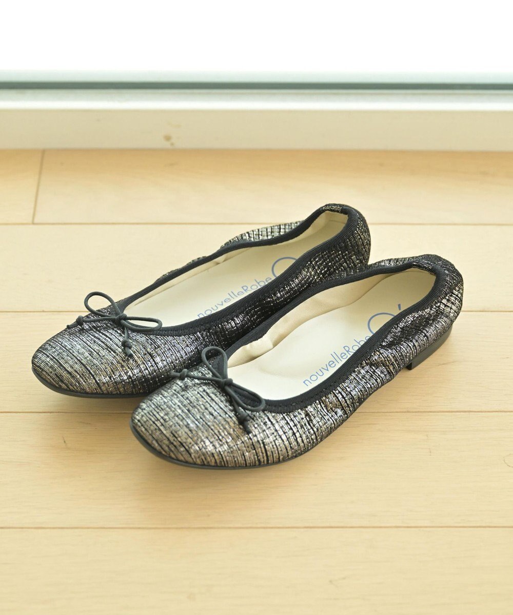 nouvelleRobe Oū 【本革・高反発】Square スクエアトゥ ブラックメタリックバレエシューズ 