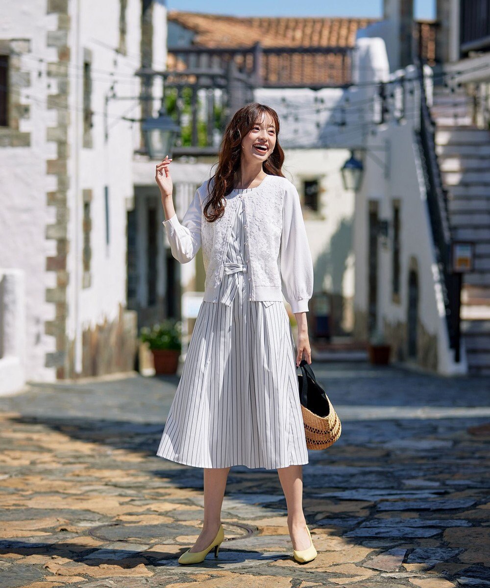 Tiaclasse 【洗える】ストライプアシンメトリーリボンワンピース 