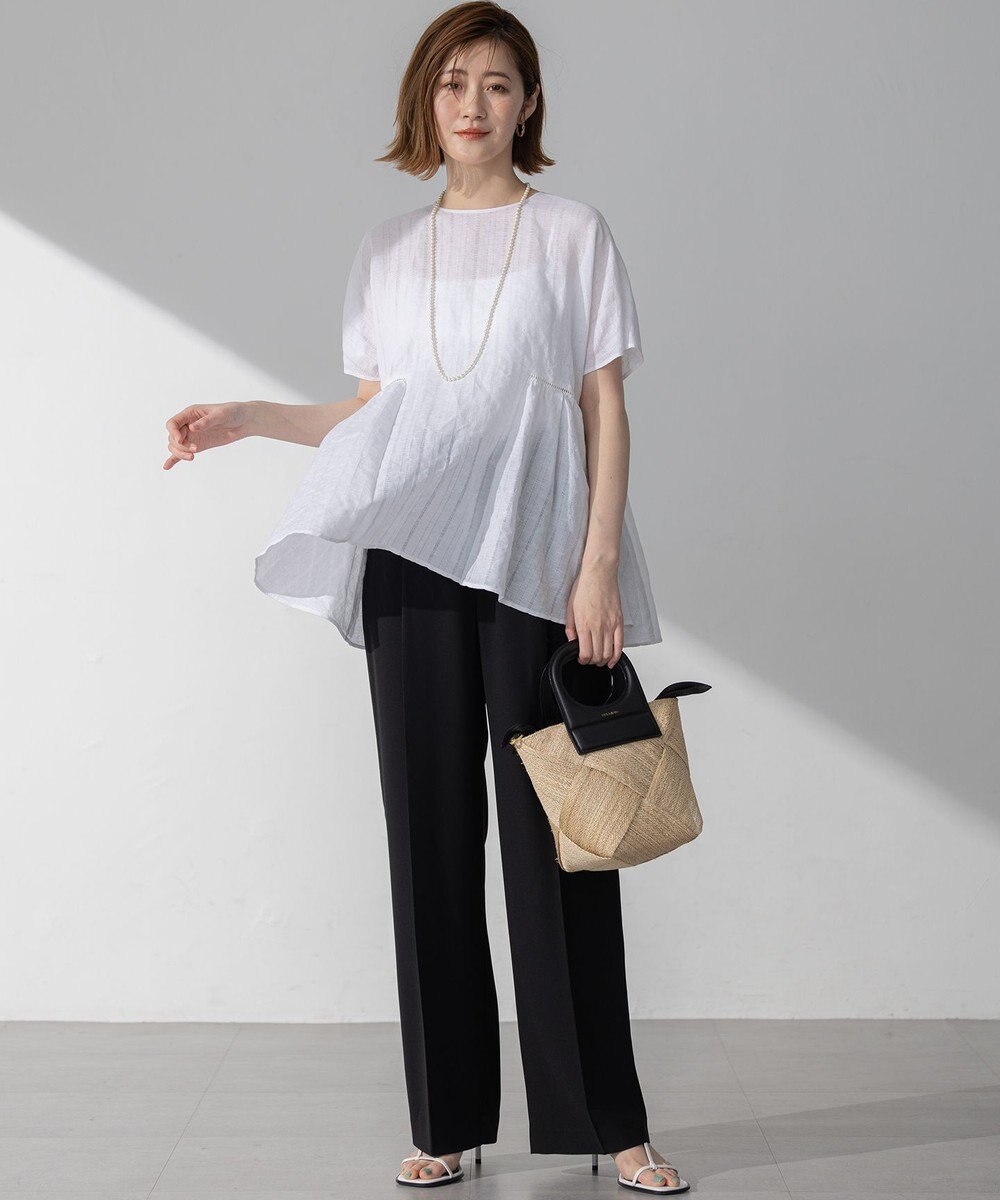 23区 L 【洗える】カラミ ストライプ ペプラム ブラウス 