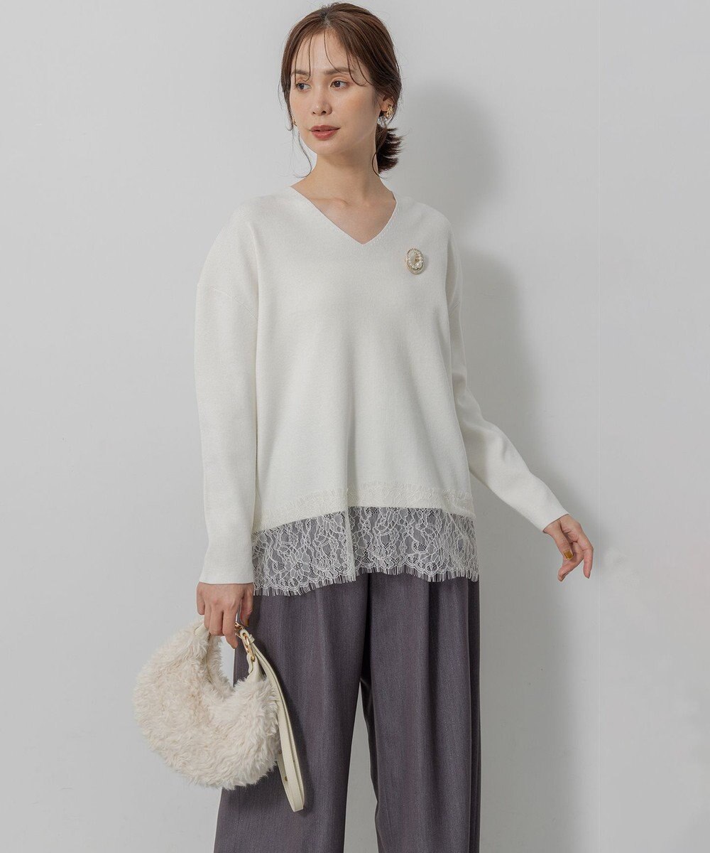 組曲 レースモチーフニットプルオーバー 