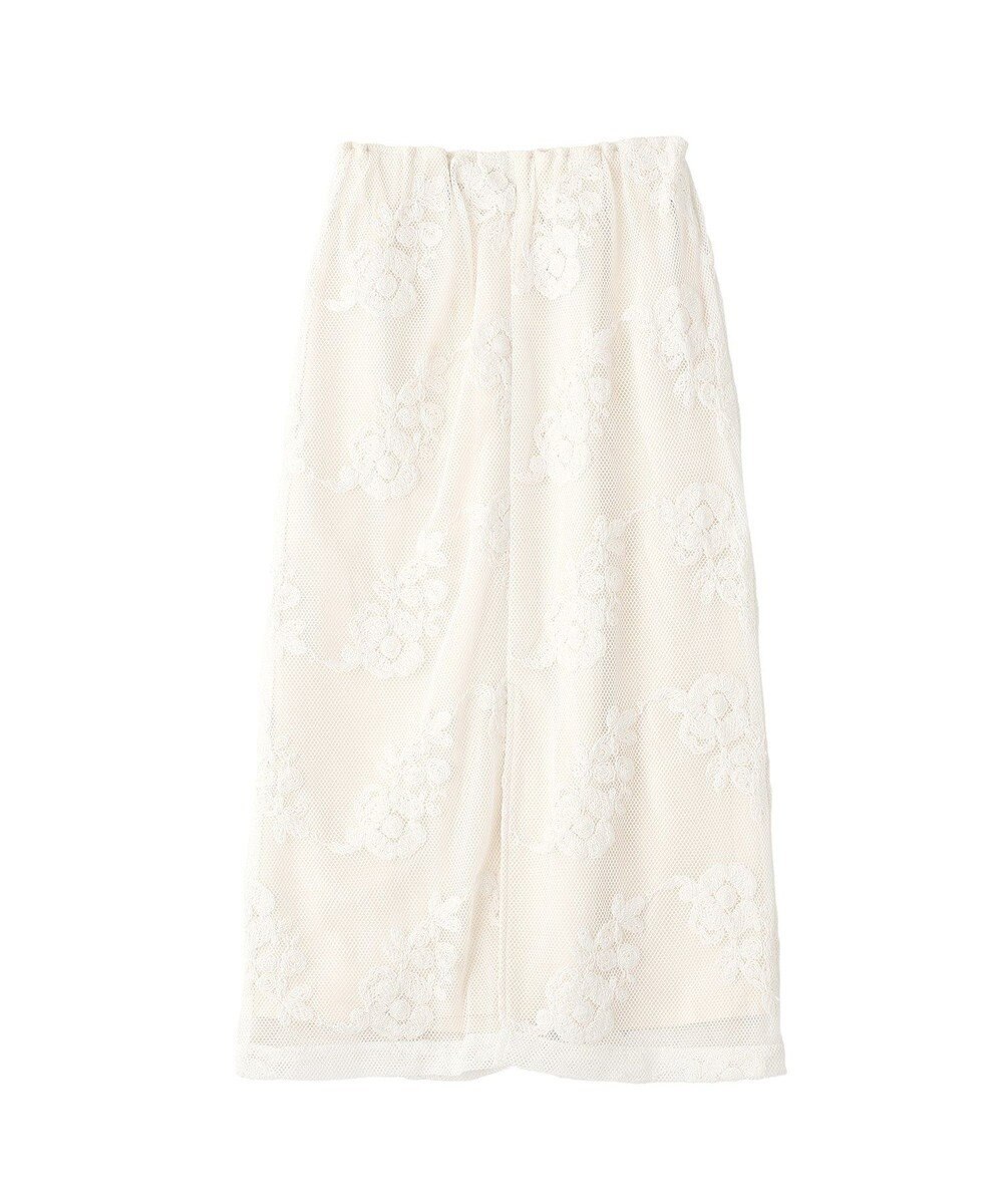 YECCA VECCA フラワー柄刺繍メッシュスカート 
