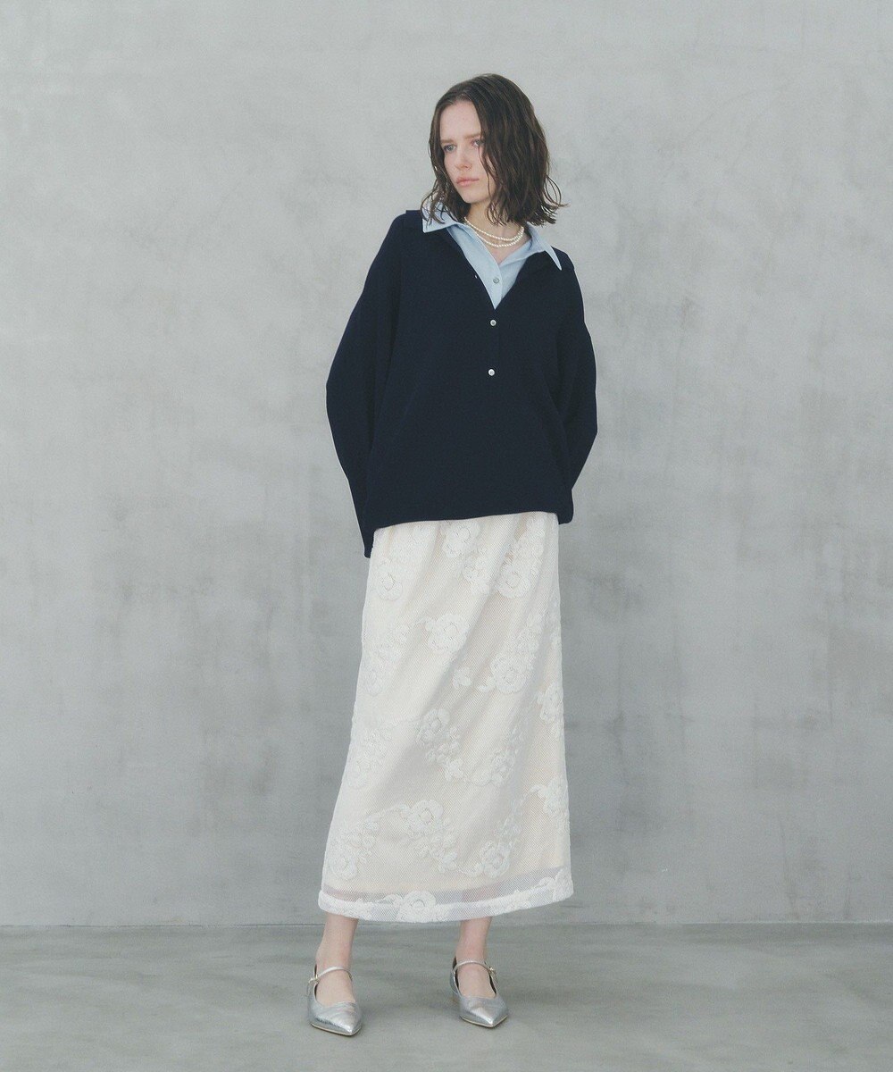 YECCA VECCA フラワー柄刺繍メッシュスカート 