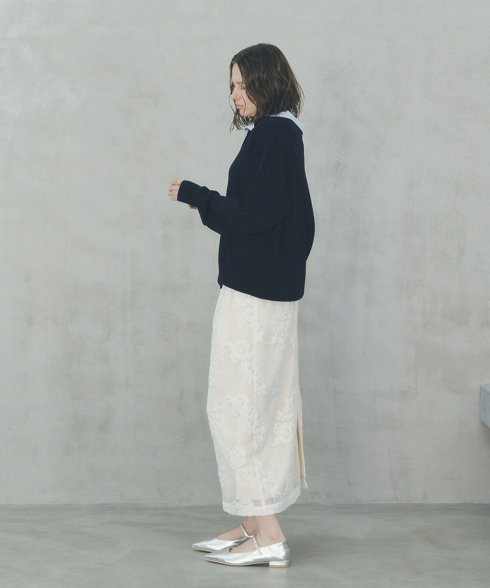 YECCA VECCA フラワー柄刺繍メッシュスカート 