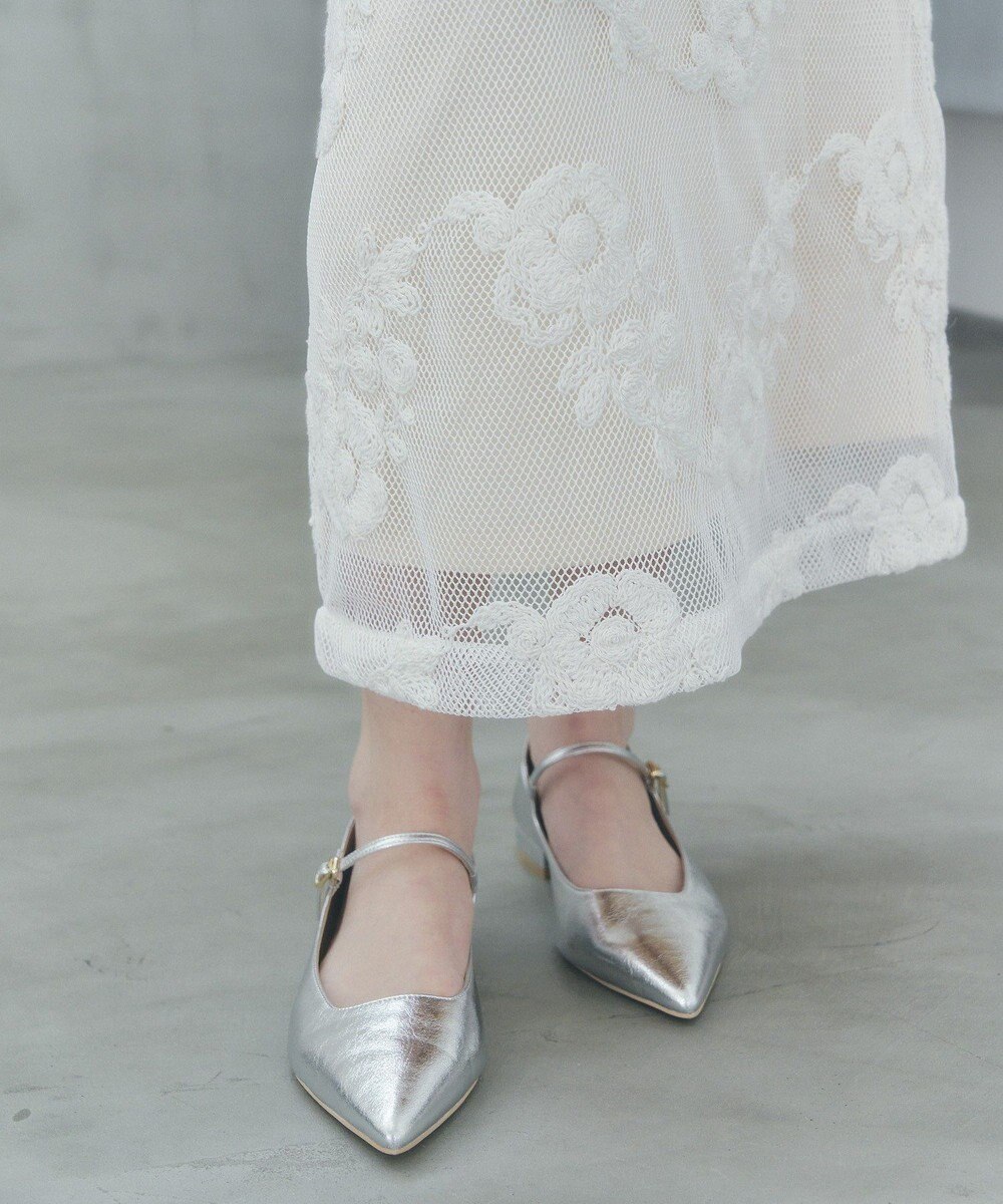 YECCA VECCA フラワー柄刺繍メッシュスカート 