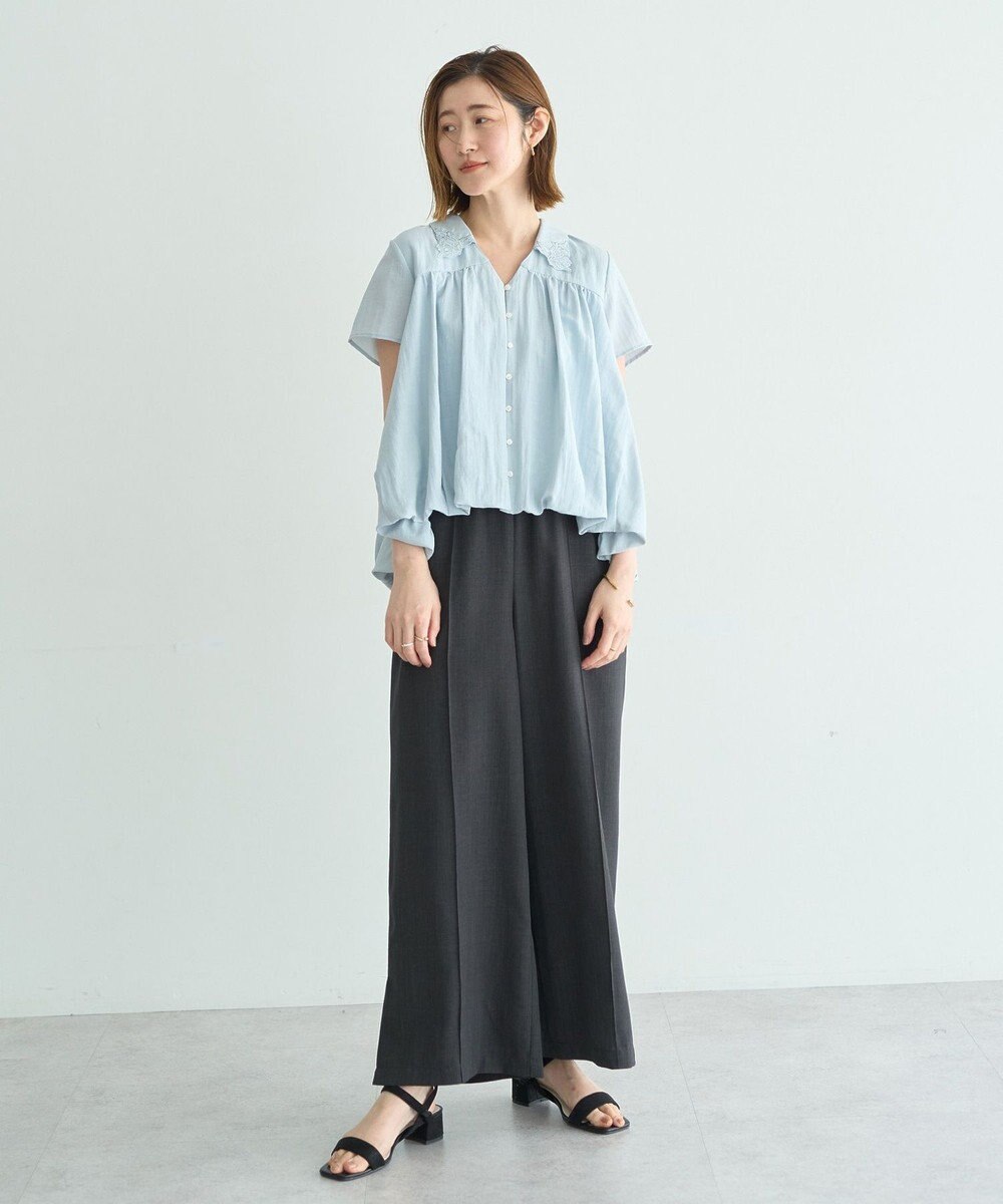 YECCA VECCA 刺繍カラーバルーンヘムブラウス 
