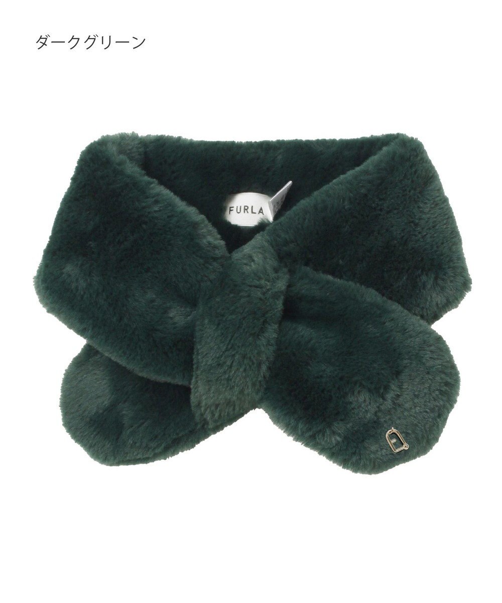 MOONBAT FURLA（フルラ）プチリボンマフラー  アーチロゴ フェイクファー 