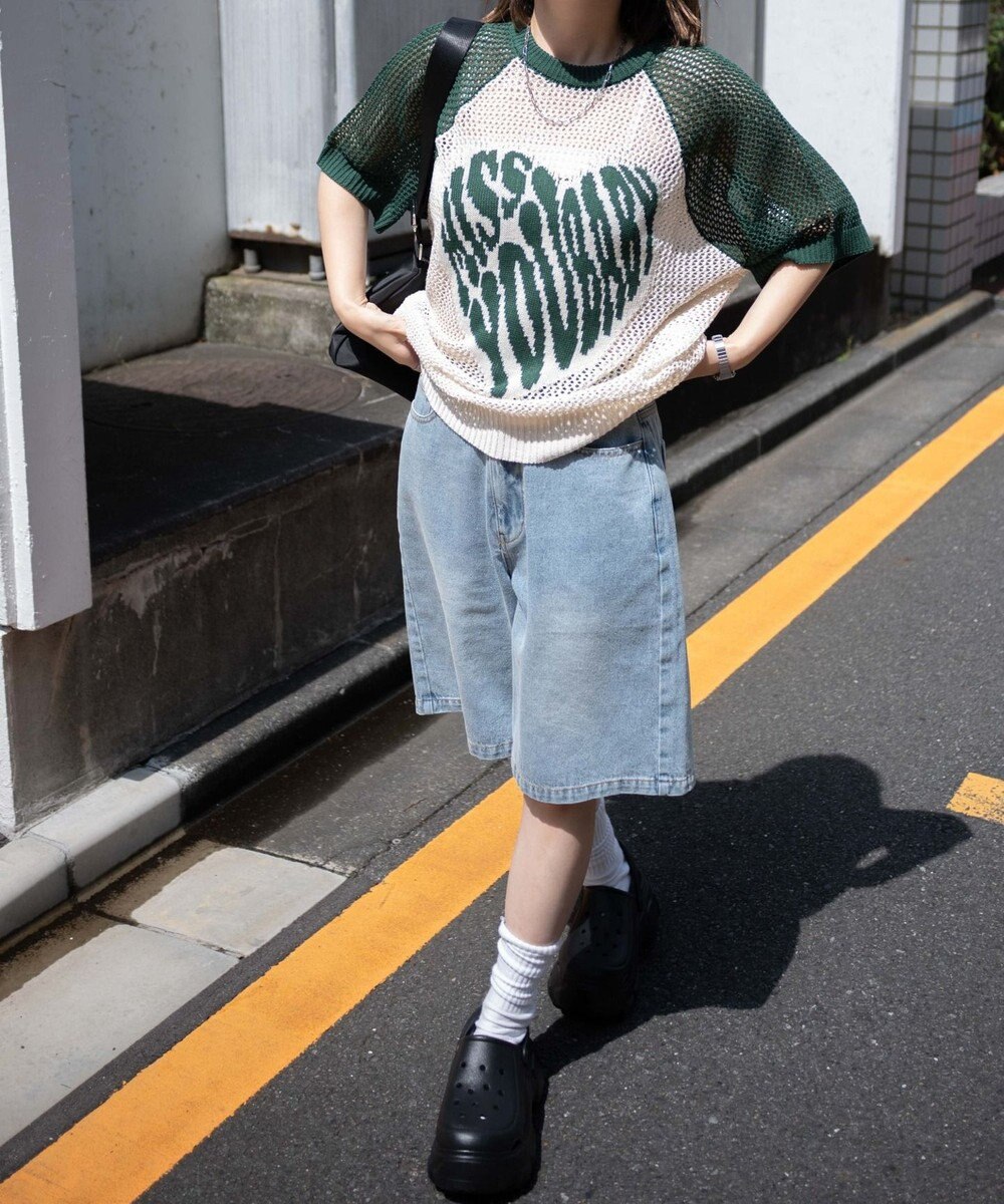 WEGO ハートロゴビッグメッシュニットT 