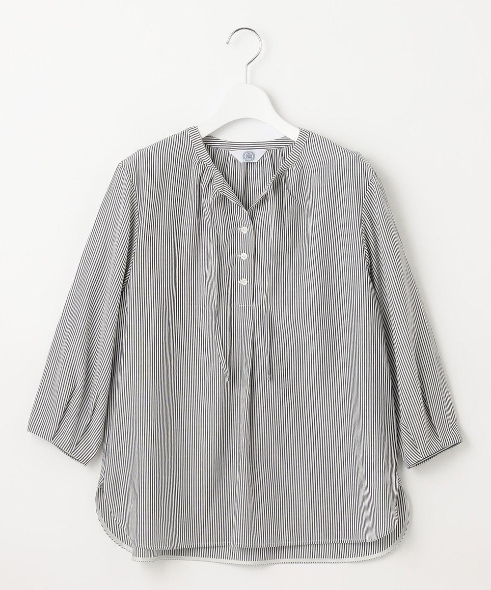 J.PRESS LADIES 【洗える】コットンアセVis ストライプ ギャザー ブラウス 