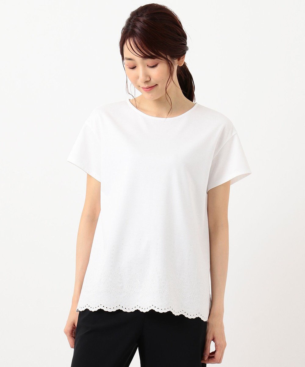 J.PRESS LADIES L 【UVケア・接触冷感】コンパクトコットンスムース 裾刺繍 カットソー 