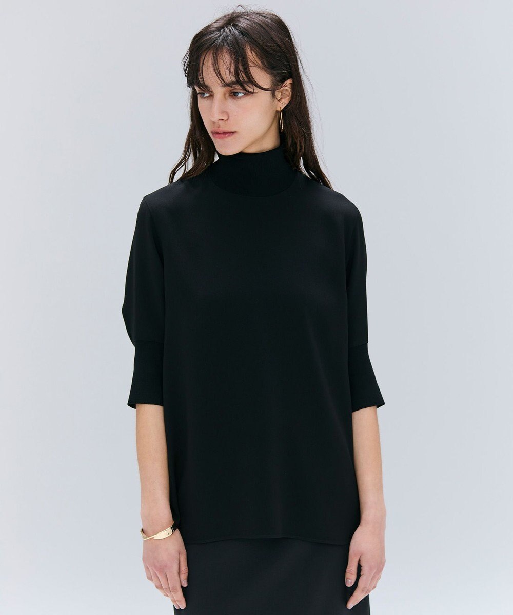 BEIGE， 【洗える】FLEUR / ニットコンビハイネック半袖ブラウス 