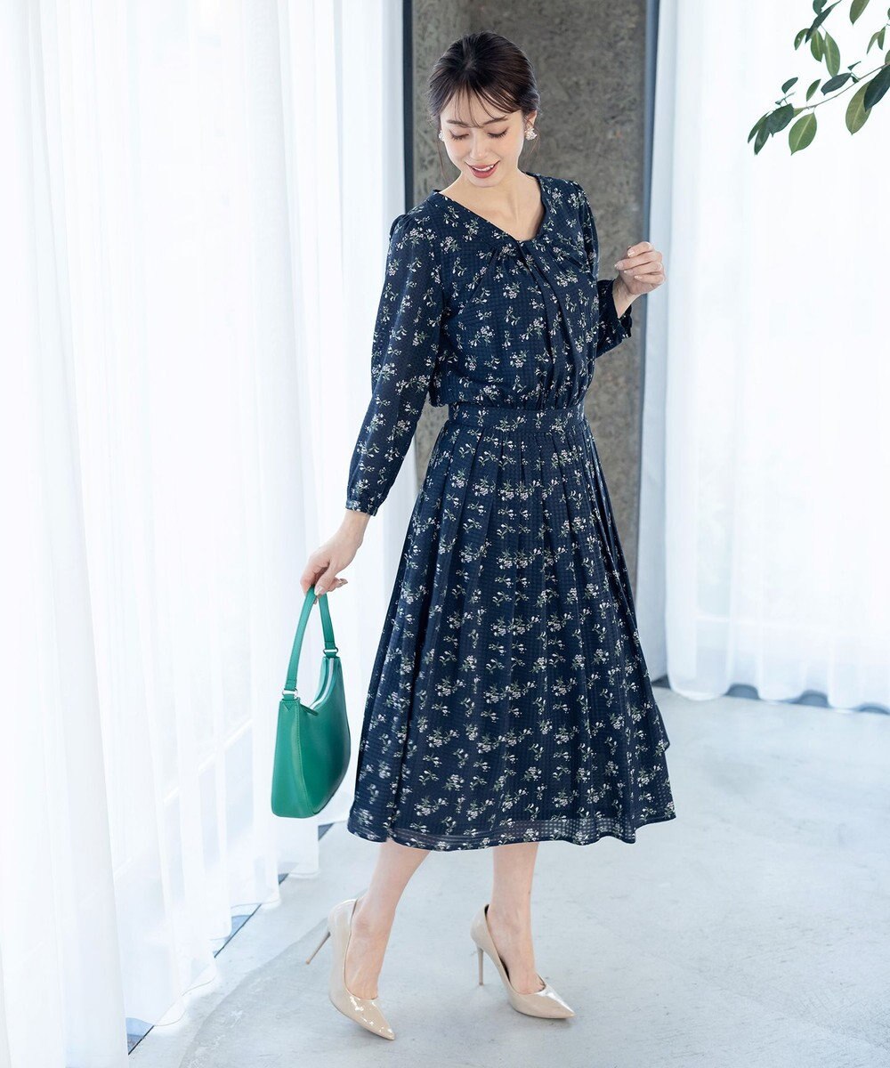 Tiaclasse L 【新色追加・洗える】シフォンギャザーワンピース 