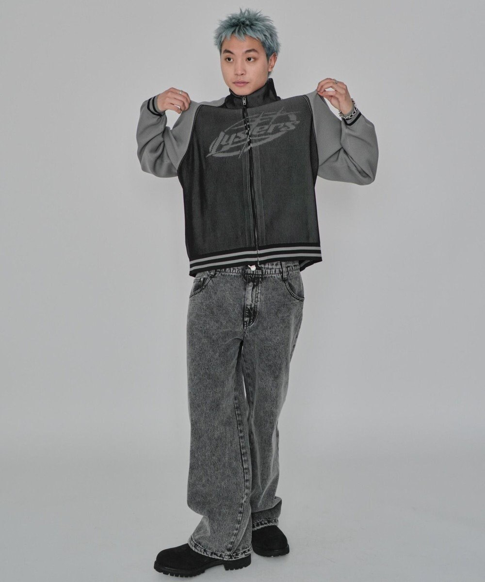 WEGO 【ユニセックス着用ITEM/MLサイズ展開】ラグラングラフィックニットブルゾン 