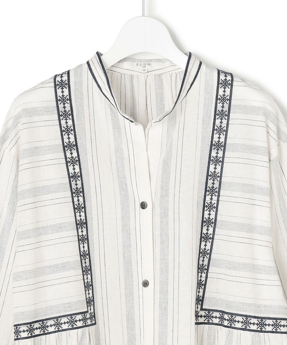 23区 L 【SLOW/一部店舗限定】ストライプエンブロイダリー ワンピース 