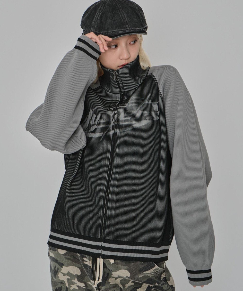 WEGO 【ユニセックス着用ITEM/MLサイズ展開】ラグラングラフィックニットブルゾン 