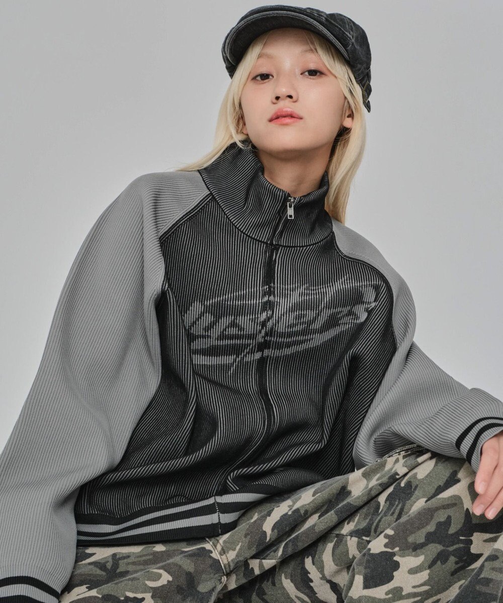 WEGO 【ユニセックス着用ITEM/MLサイズ展開】ラグラングラフィックニットブルゾン 