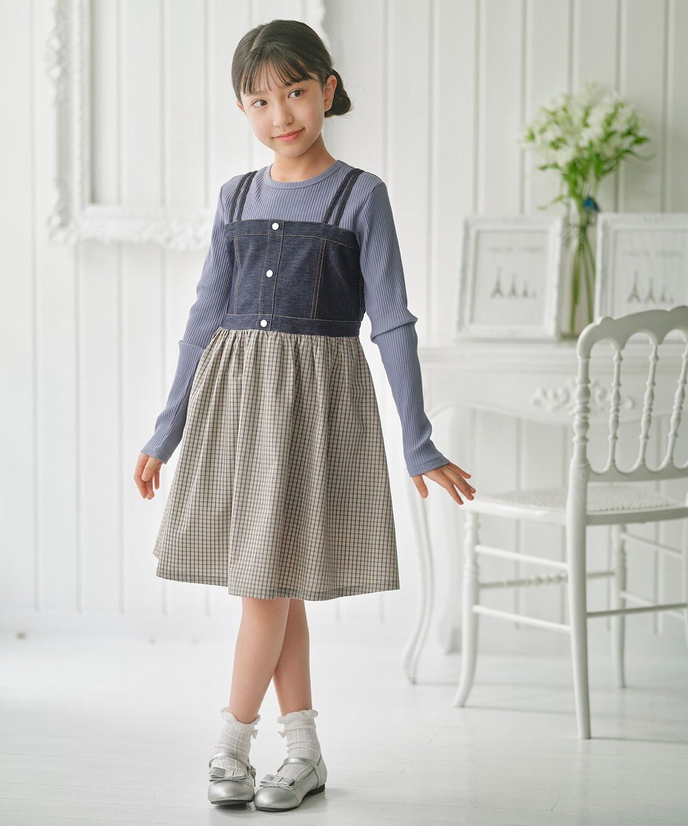 組曲 KIDS 【110-140㎝】 チェックドッキング ワンピース 