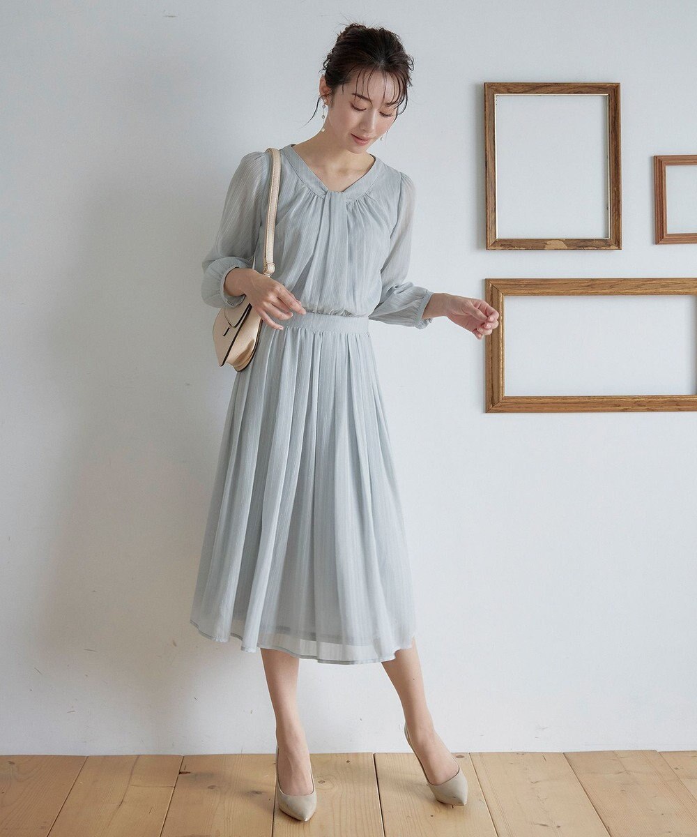 Tiaclasse L 【新色追加・洗える】シフォンギャザーワンピース 