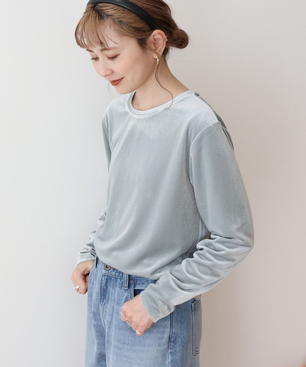 AMERICAN HOLIC ベロアクルーネックカットプルオーバー 