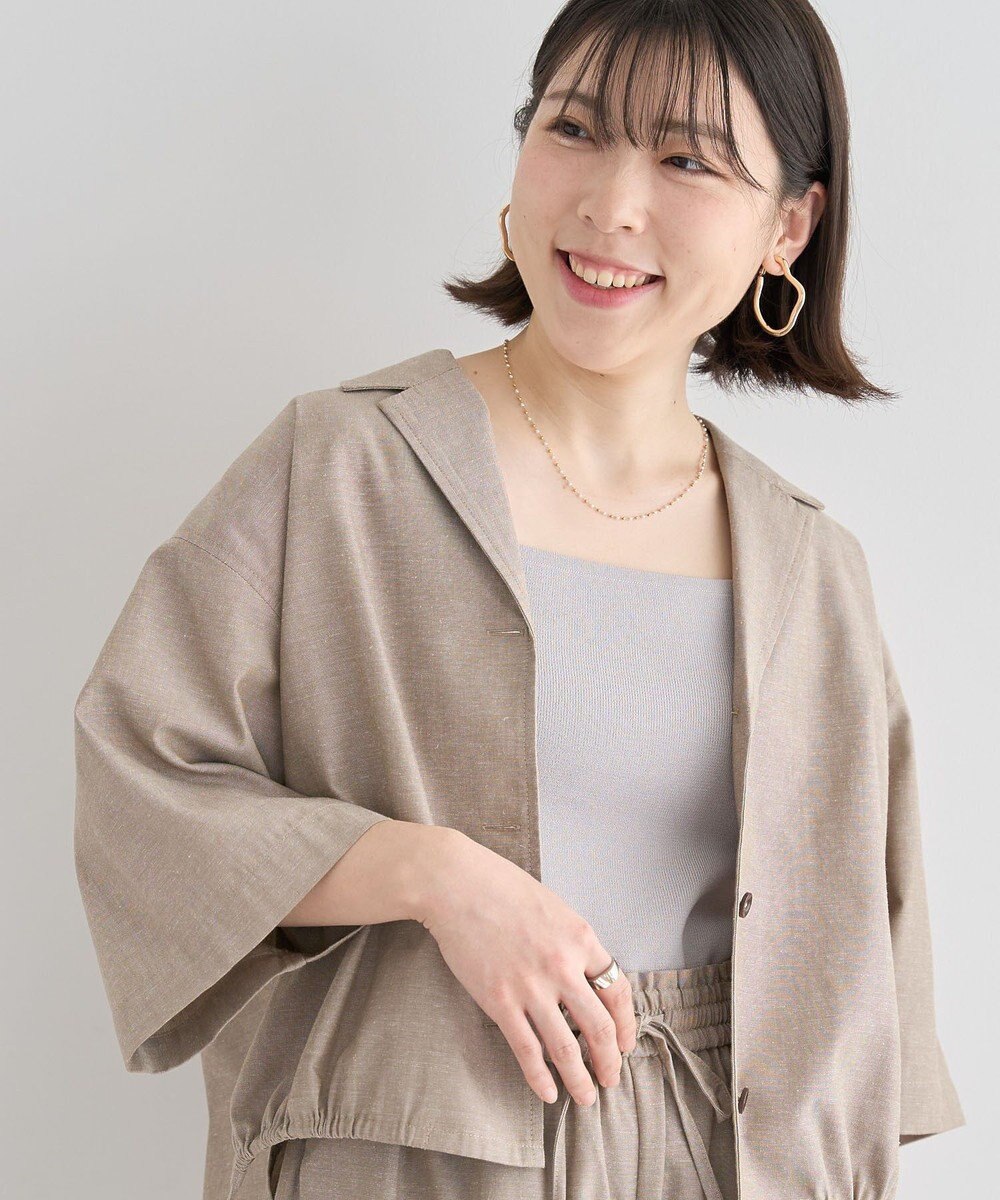 Green Parks 綿麻混裾ドロスト開襟シャツジャケット 