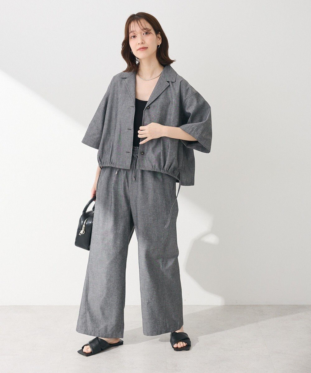 Green Parks 綿麻混裾ドロスト開襟シャツジャケット 