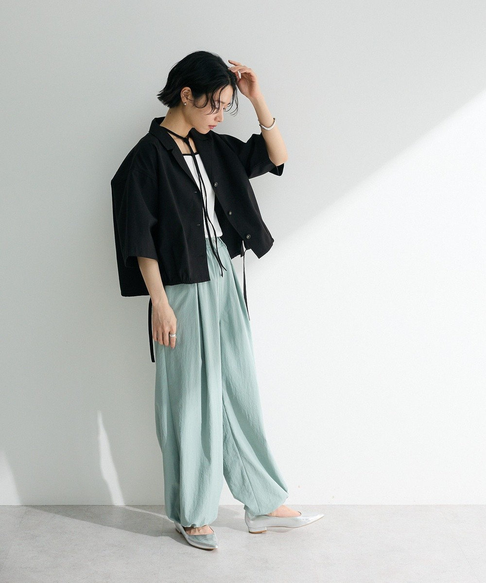 Green Parks 綿麻混裾ドロスト開襟シャツジャケット 