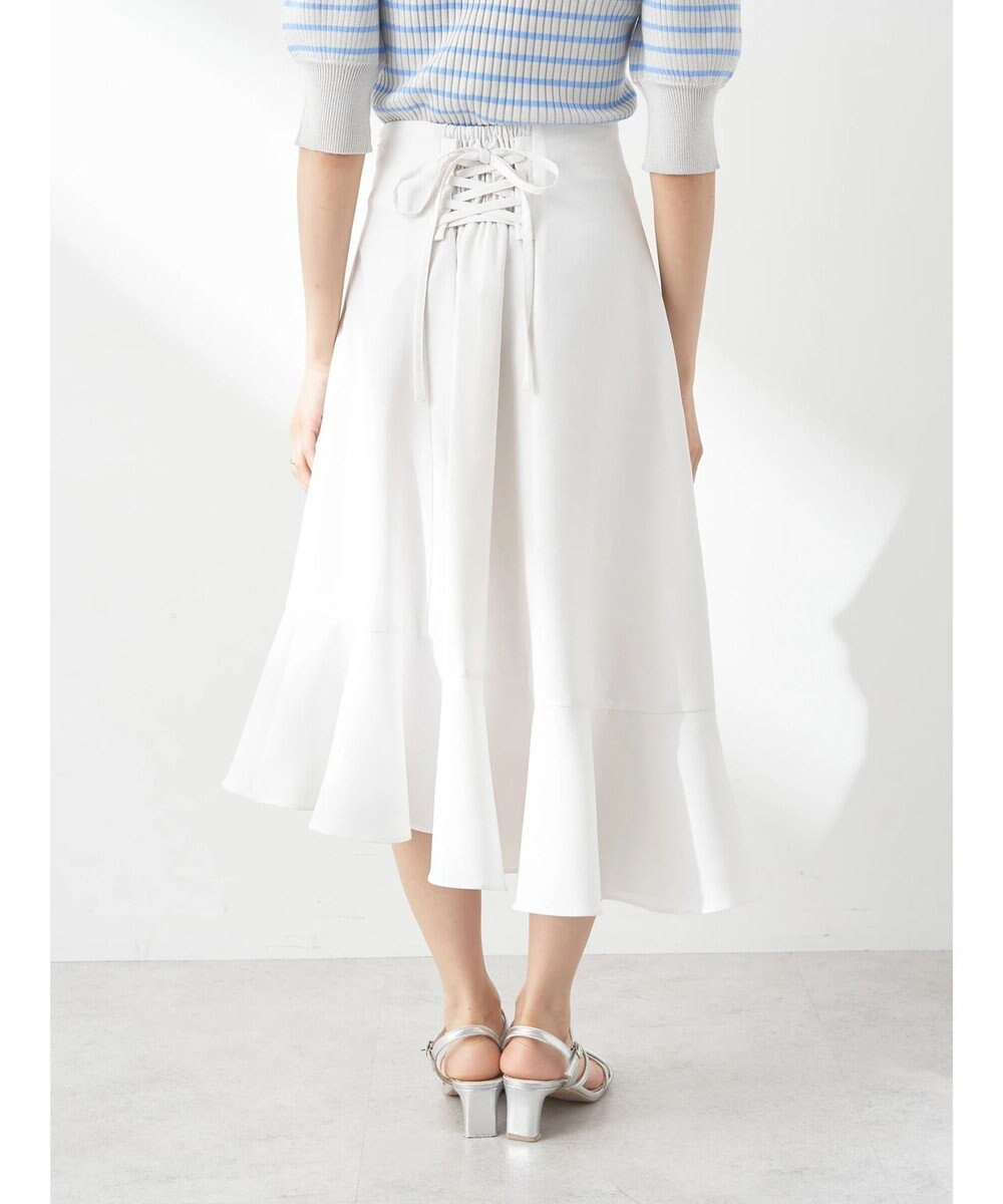 earth music&ecology アシメペプラムフレアバックレースミディ丈スカート 