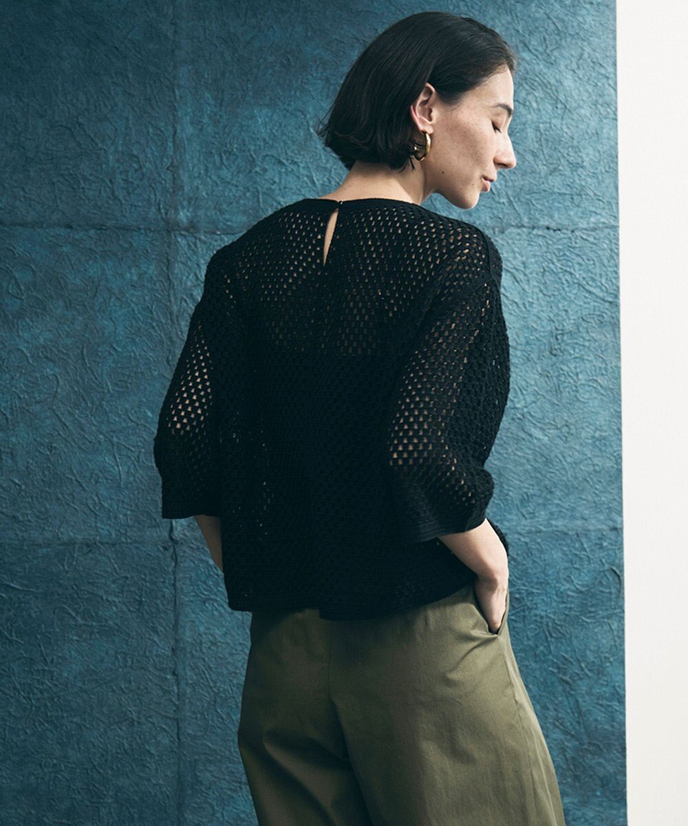 UNFILO L クロシェレースニット ハーフスリーブ プルオーバー 