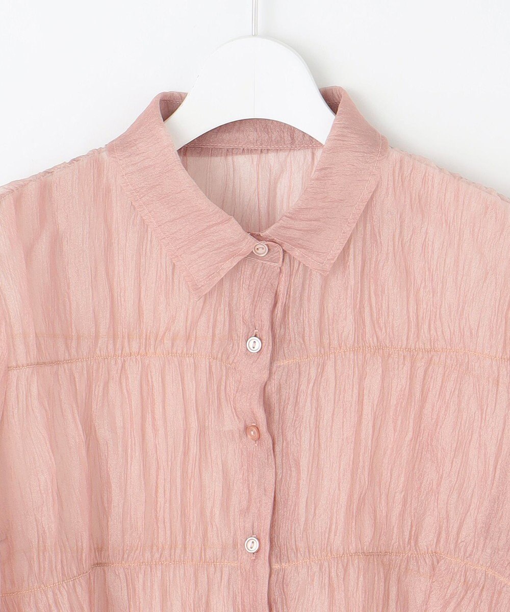 Feroux 【洗える】シャーリングシアー シャツ 