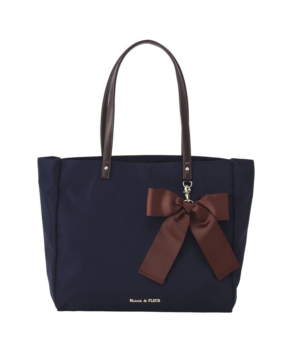 Maison de FLEUR リボンチャーム付き3ルームトートバッグ 