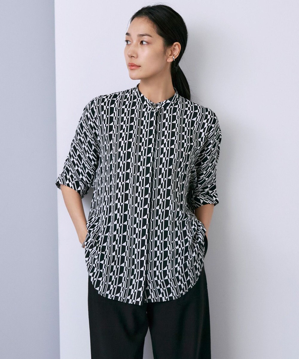 ICB L 【人気のため新色追加・接触冷感・UVケア・速乾・洗える】BackSatinAmunzen 5分袖バンドカラーブラウス 