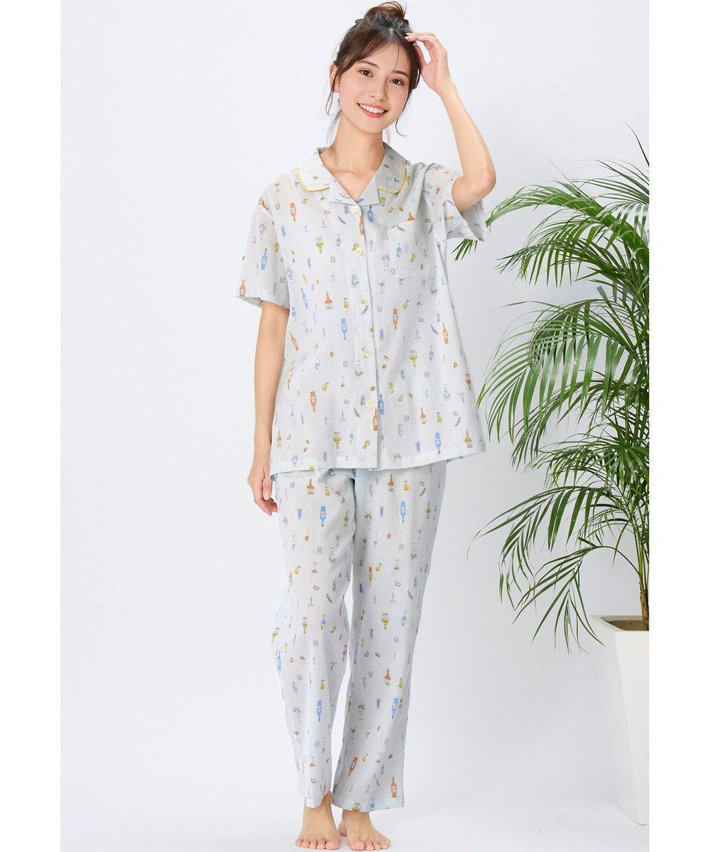 Wing パジャマ 綿100%(本体) 楊柳素材 高島ちぢみ（R） 3Lまで対応 大きいサイズ 5分袖 半袖 長ズボン レディース EP8047 ウイング／ワコール 