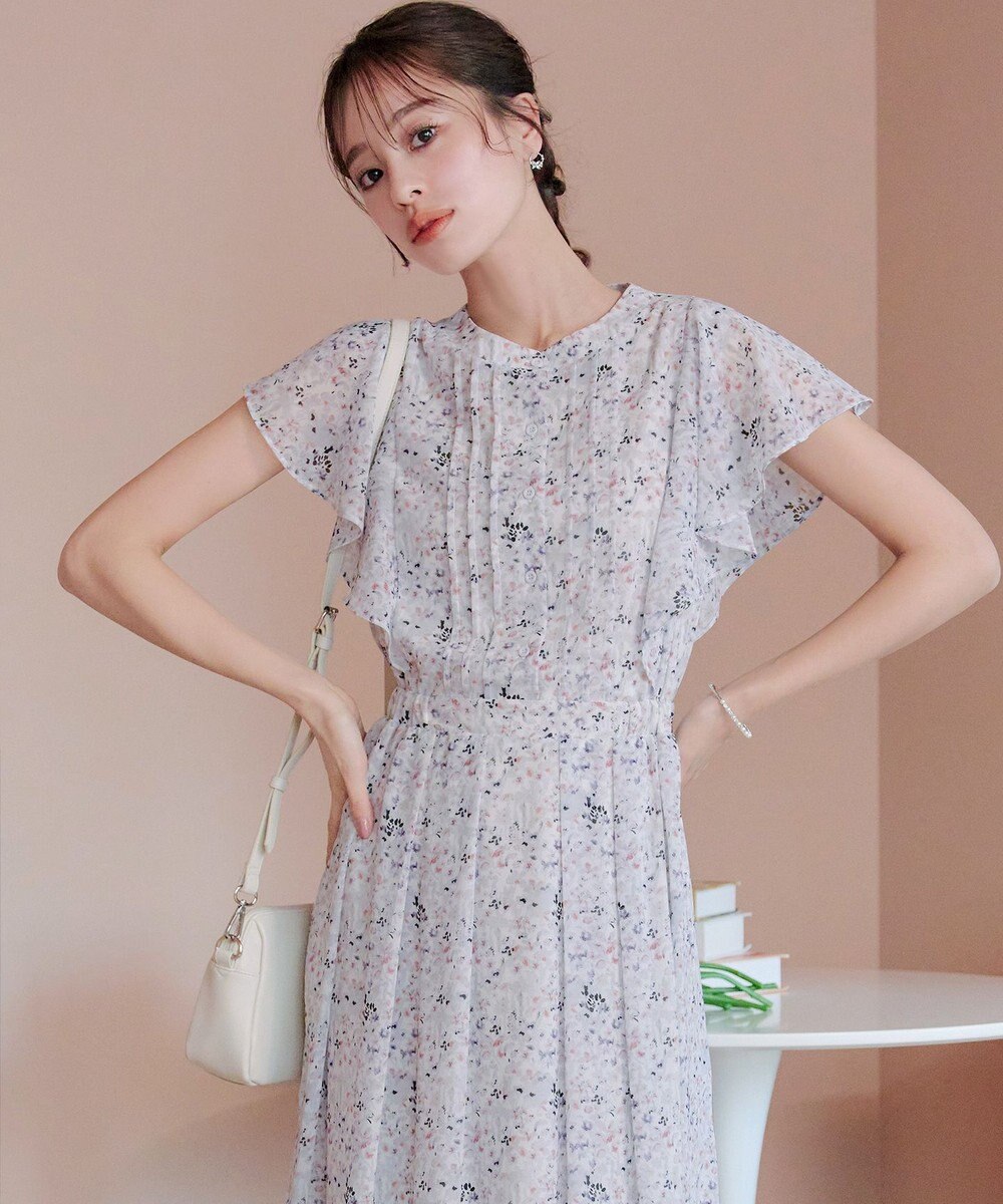 Tiaclasse 【小倉優子さん着用・洗える】フレアスリーブ柄ワンピース 