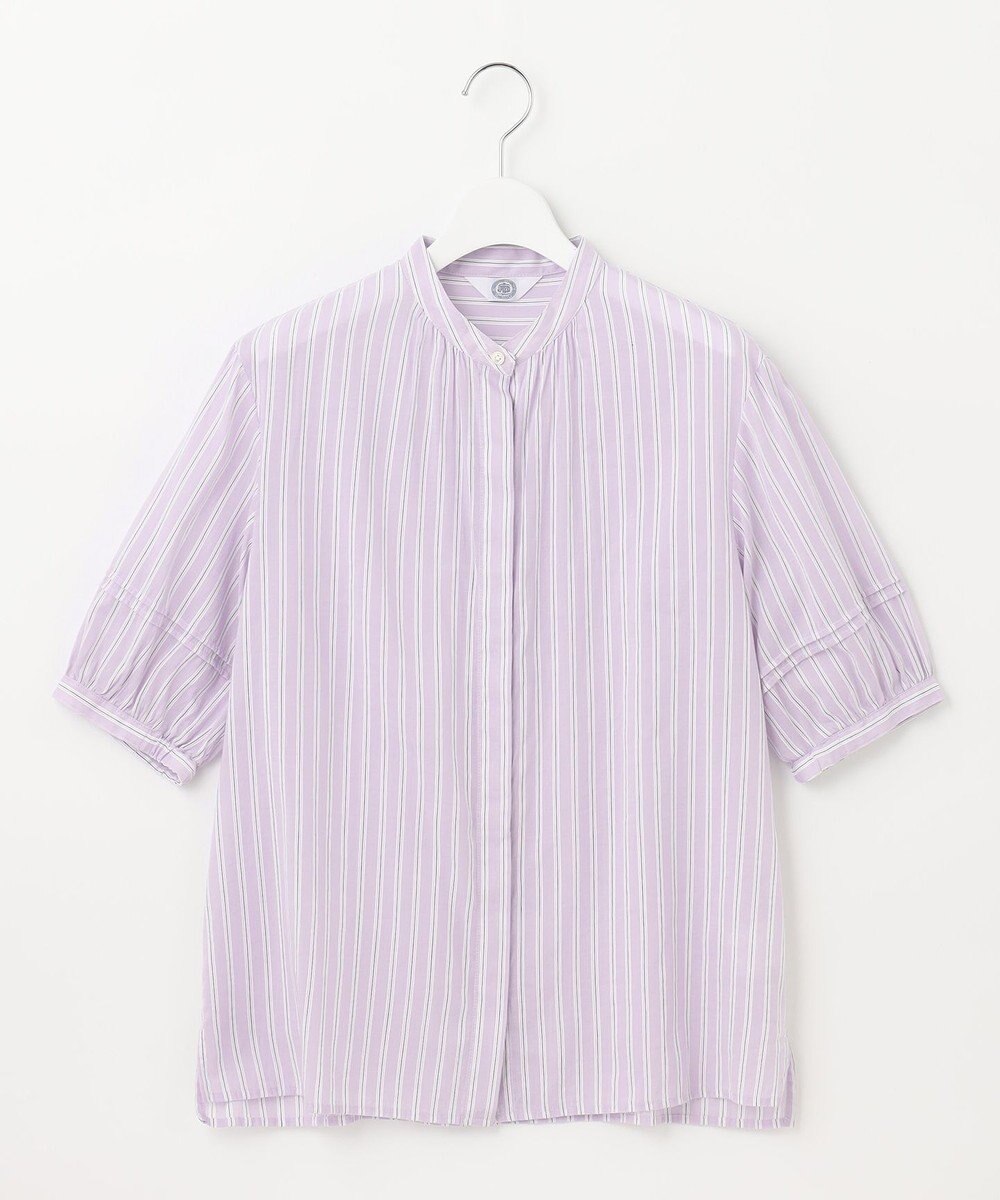 J.PRESS LADIES L 【洗える】綿キュプラコードストライプ バンドカラー ブラウス 