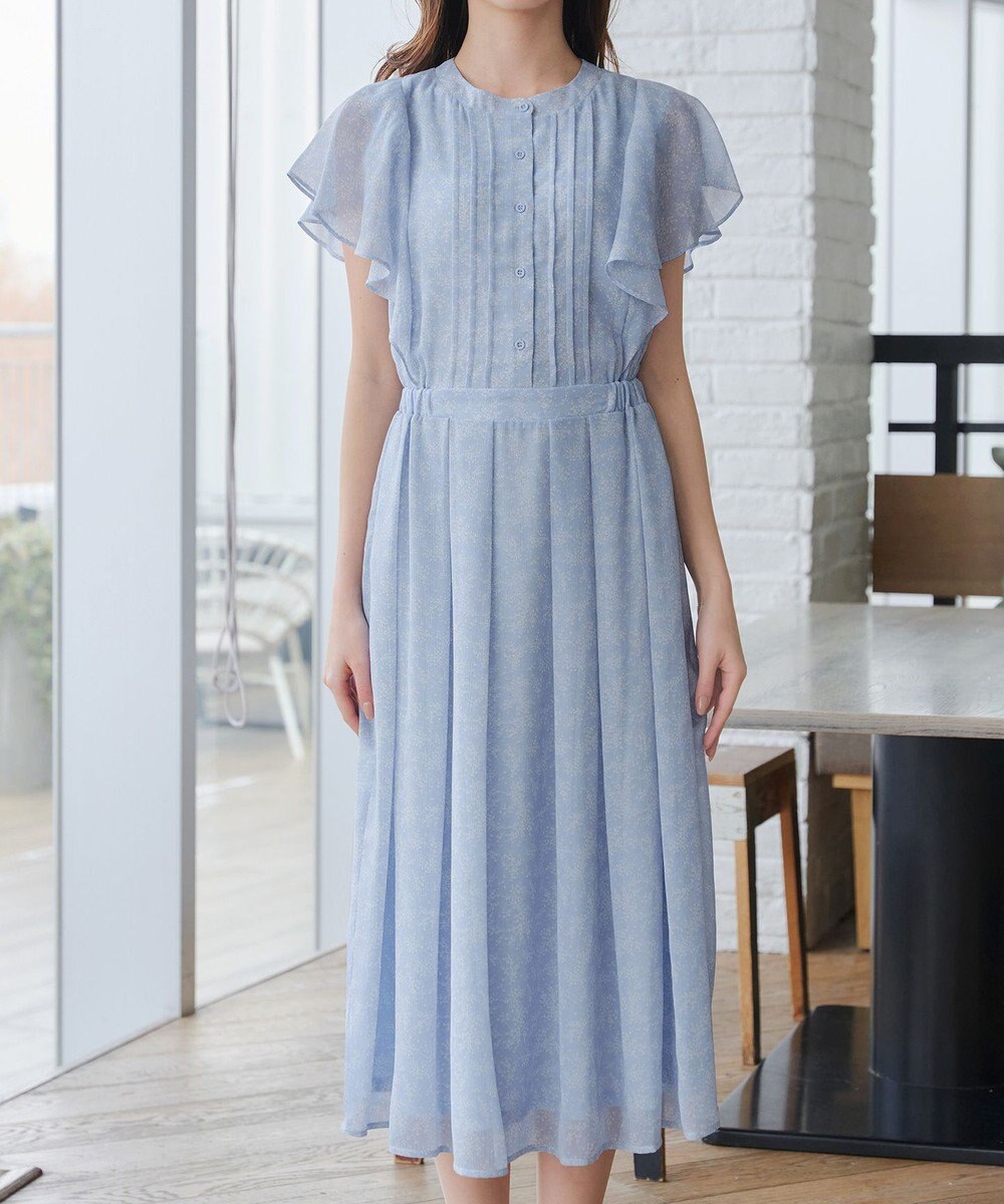 Tiaclasse 【小倉優子さん着用・洗える】フレアスリーブ柄ワンピース 