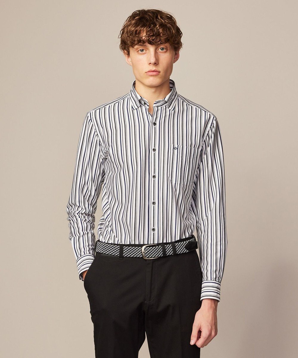 JOSEPH ABBOUD 【キングサイズ・ストレッチで快適な着心地・イージーケア】ランダムストライプ ジャージー シャツ 