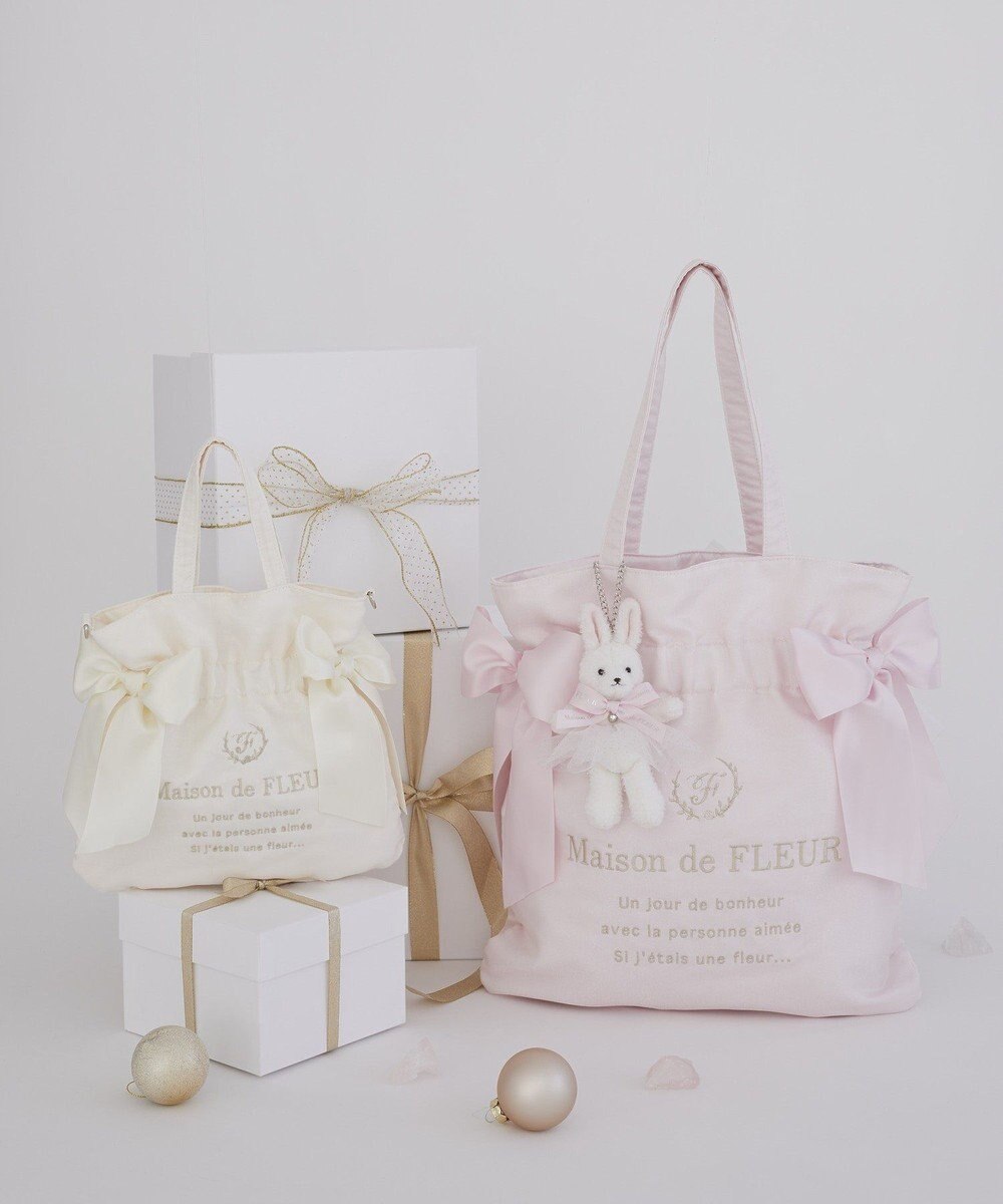 Maison de FLEUR オーガンジーダブルリボンギャザートート 