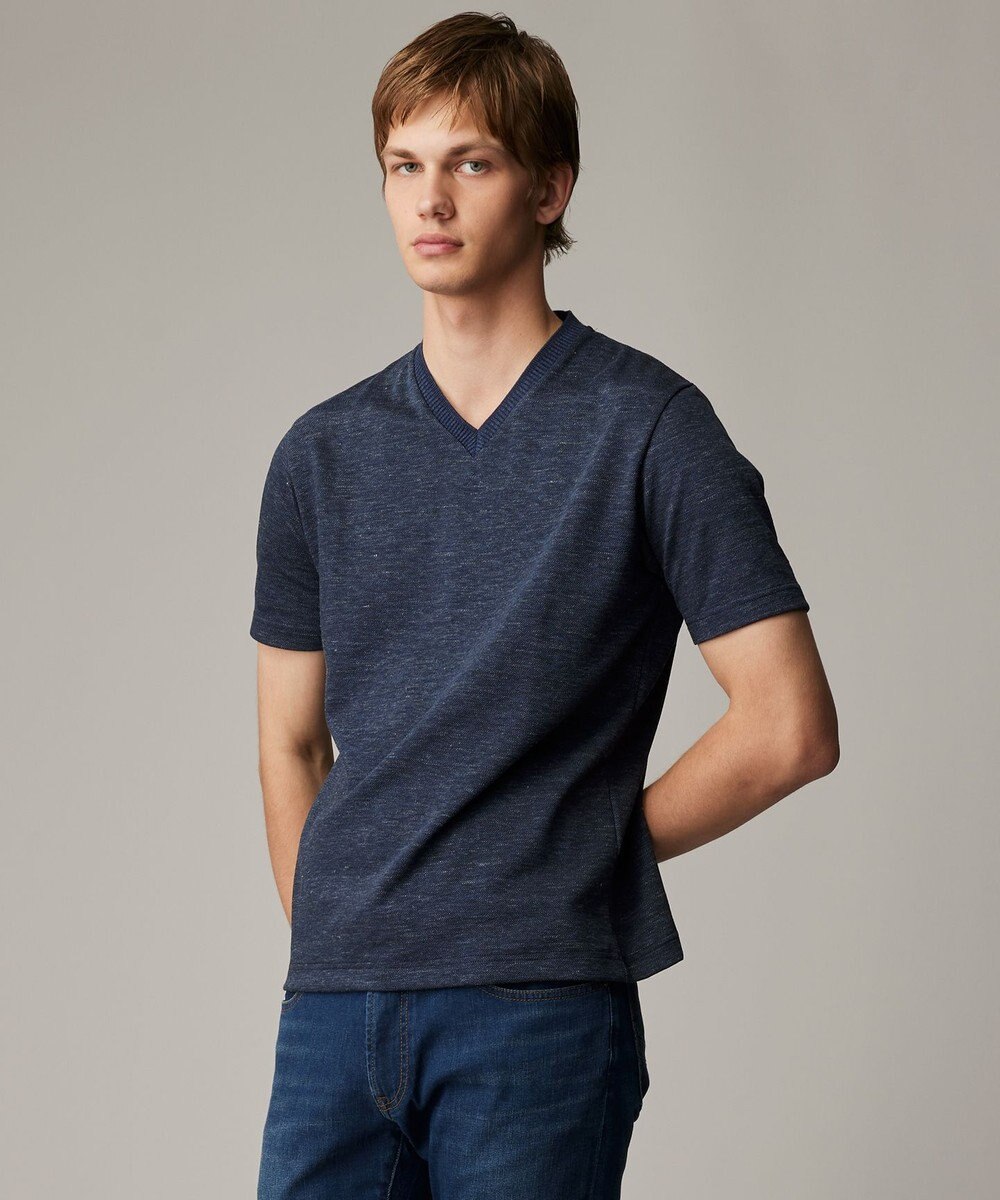 JOSEPH ABBOUD 【リネン素材/吸水速乾/日本素材】リネンハニカム Vネック Tシャツ 