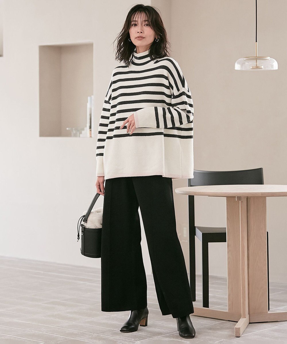 23区 【CLASSY.1月号掲載】ウールナイロン ボーダー ハイネック ニット 