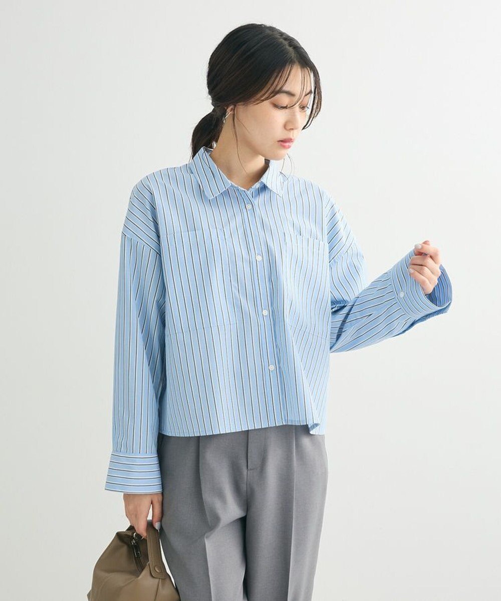 Green Parks イージーケアショート丈ストライプシャツ 