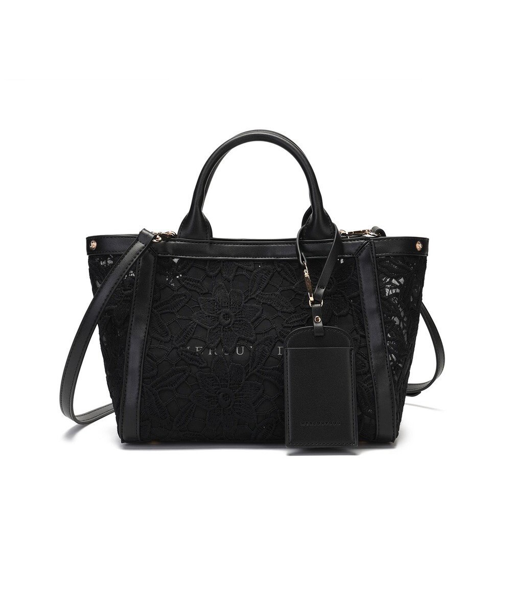 style code 【MERCURYDUO/マーキュリーデュオ】ロゴ巾着&カードケース付 軽量エンブロイダリーレース 2WAYトートバッグ 