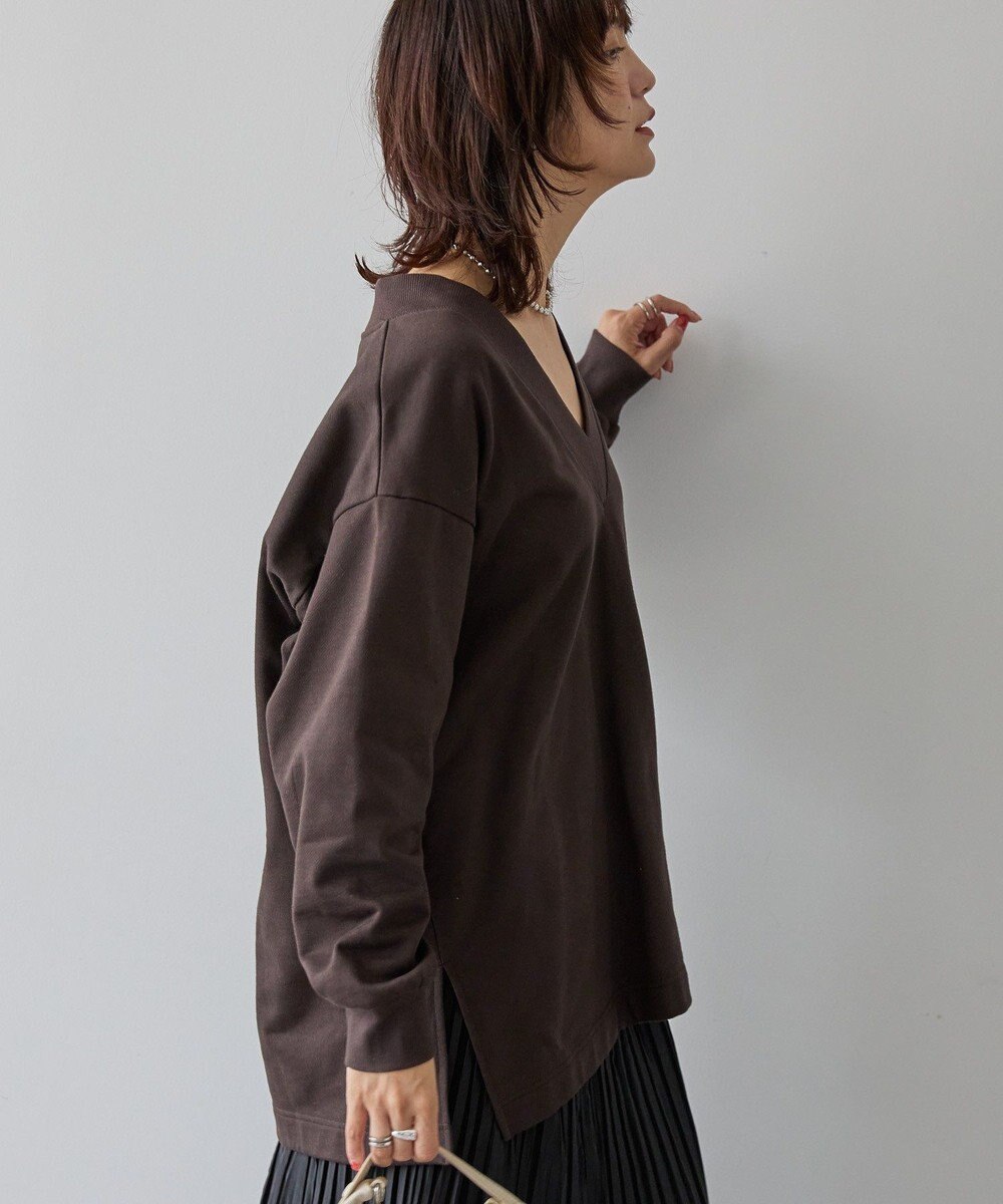 AMERICAN HOLIC Vネックサイドスリットロングスウェットプルオーバー/チュニック 