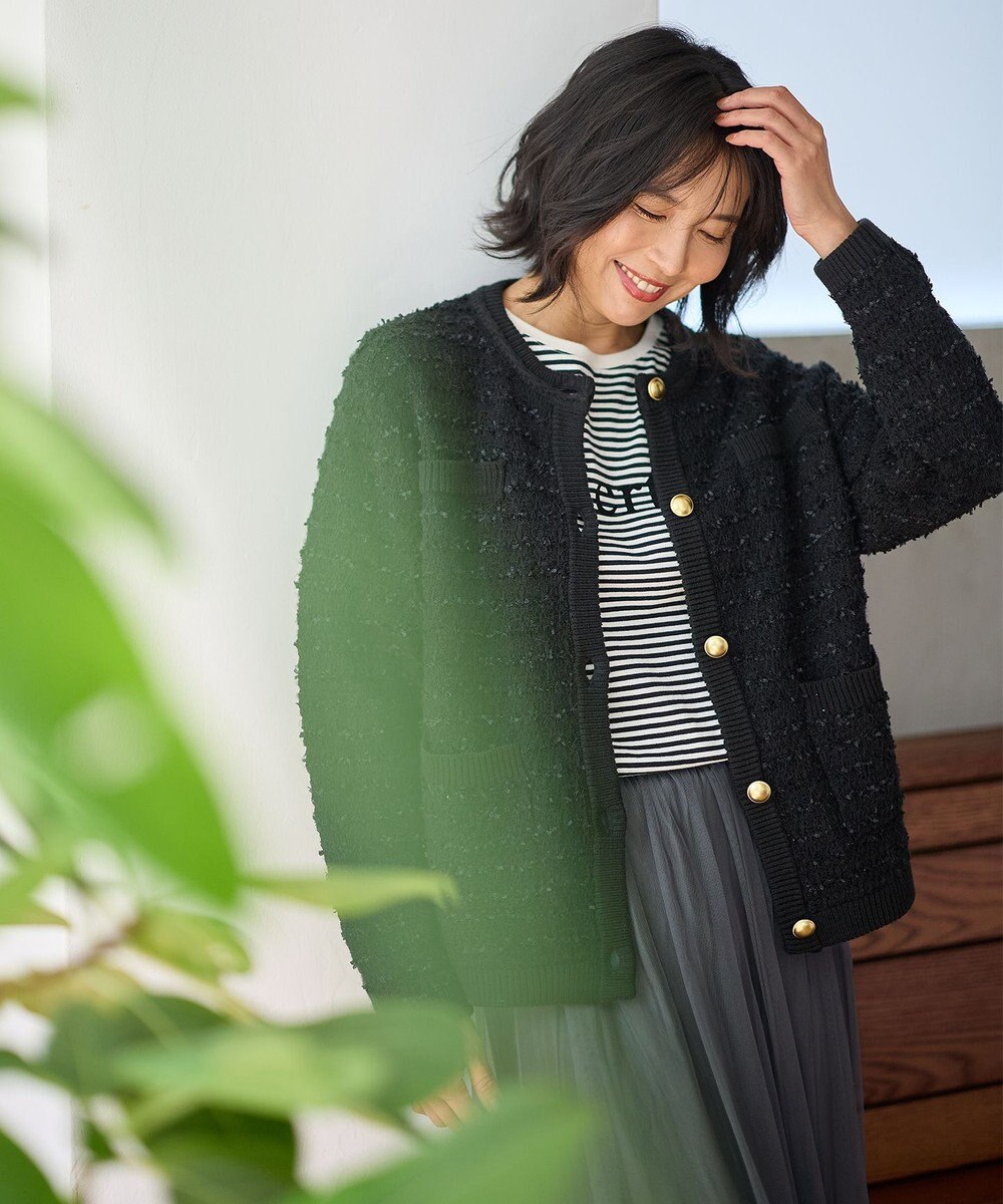 ANY L 【洗濯機可】ツイードニットジャケット 