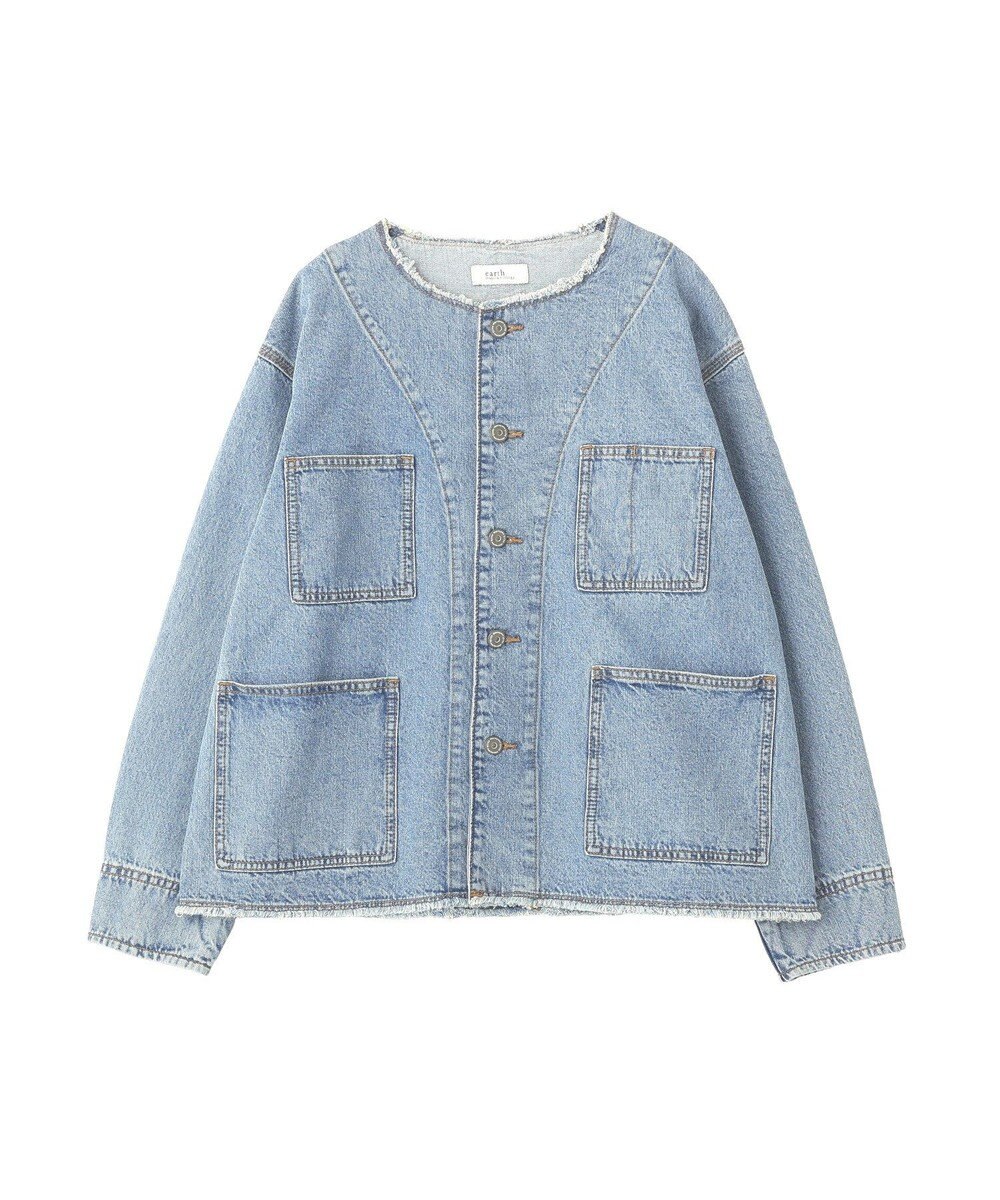 earth music&ecology 【綿100％】デニムノーカラーカバーオール 