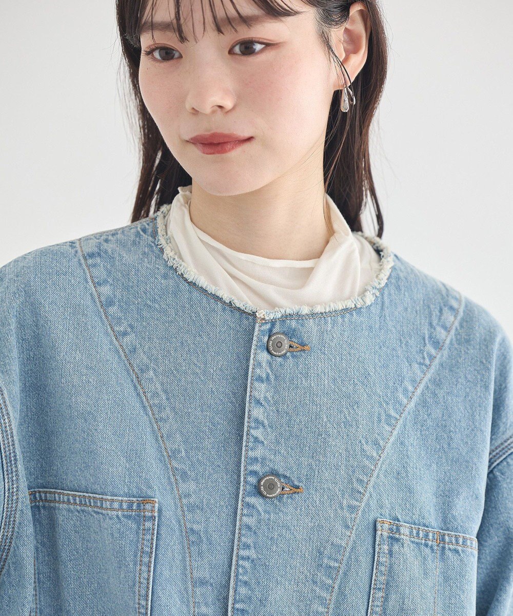 earth music&ecology 【綿100％】デニムノーカラーカバーオール 