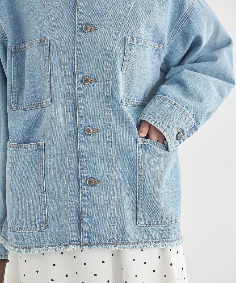 earth music&ecology 【綿100％】デニムノーカラーカバーオール 