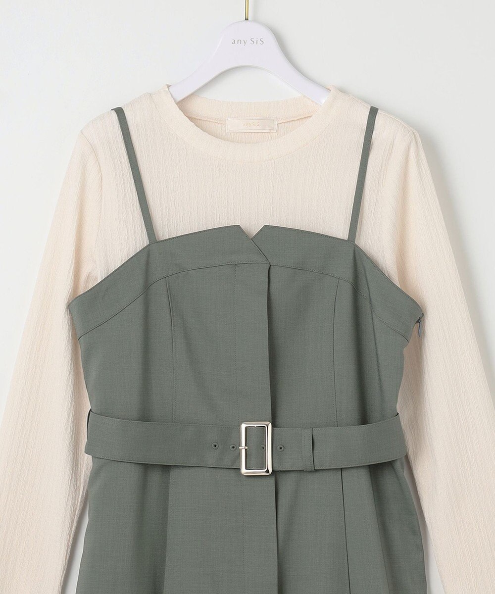 ANY SIS L 【2SET】ビスチェワンピース×シアーラッセルプルオーバーセット 
